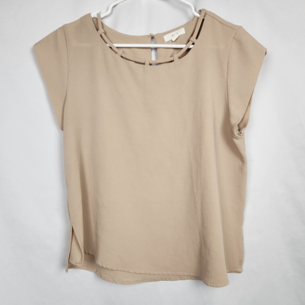 Mine Womens‎ Beige Textured Cap Sleeve Blouse Size Large